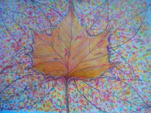 Janet S. Autumn colours, watercolour brush pen and glitter.